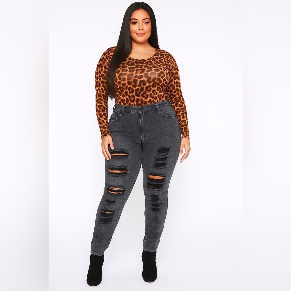 Forever 21 Black Destroyed Jean Hem Large